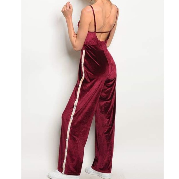 FAME VELVET STRIPE TRACK BURGUNDY JUMPSUIT - Picture 7 of 7